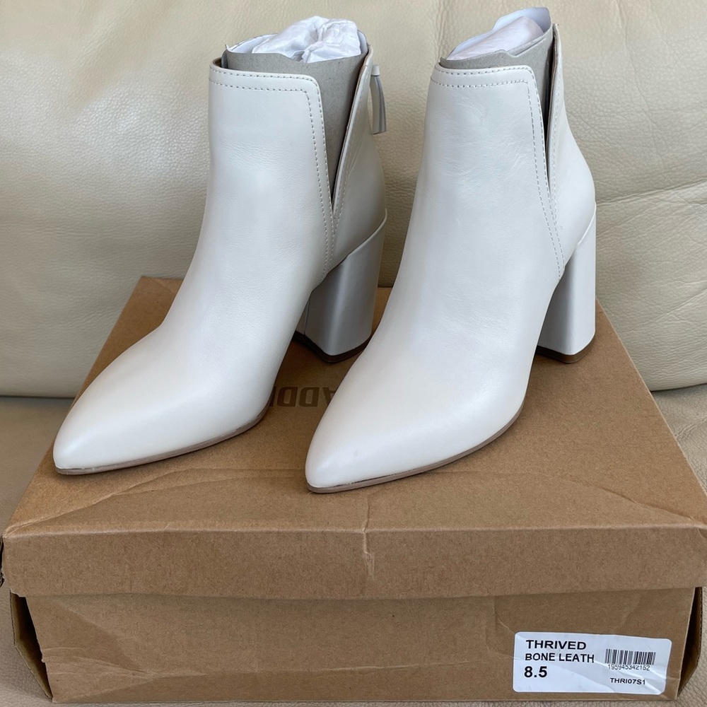 Steve Madden Womens Thrived Leather Mid-Calf Boots Ivory 8.5 Medium (B,M)
